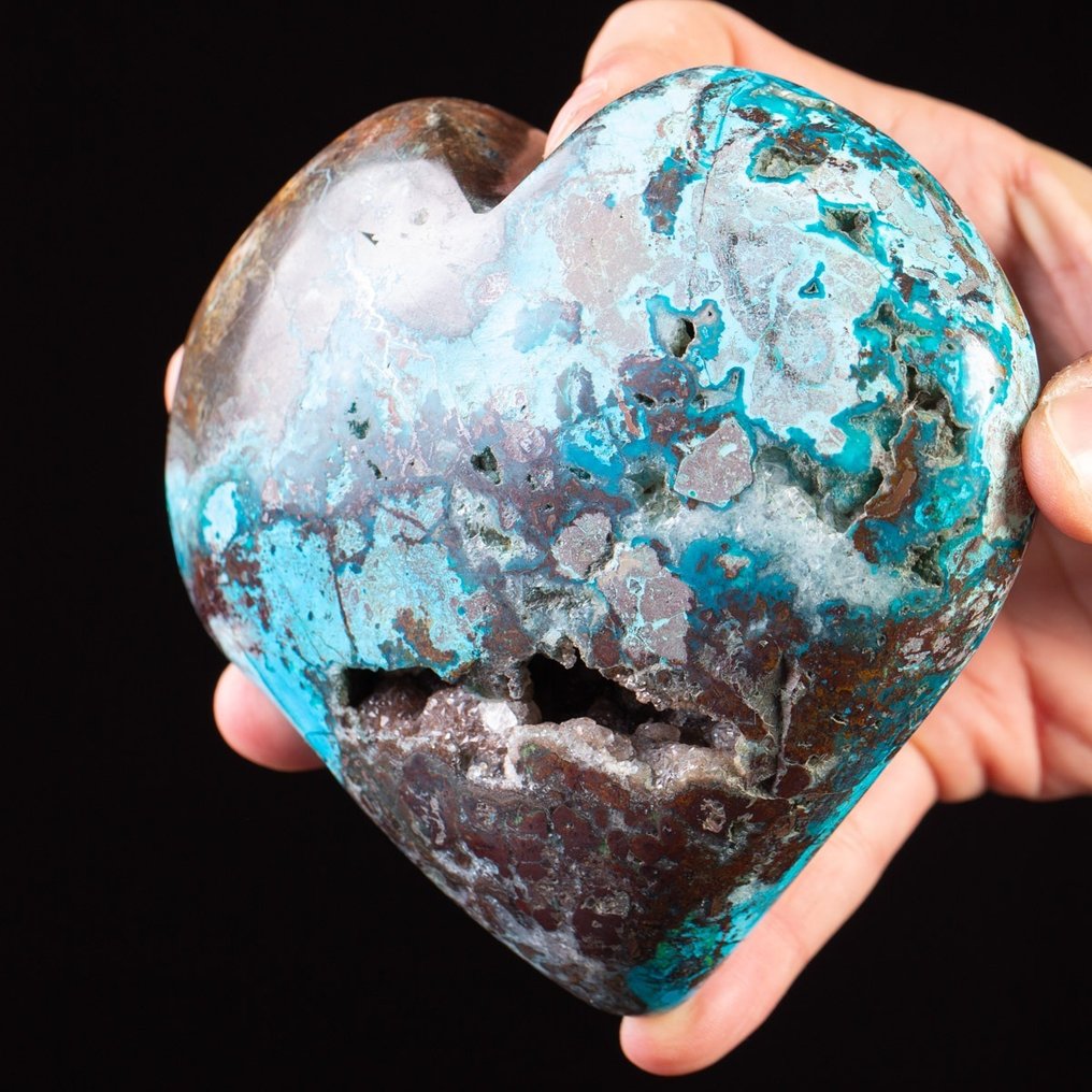 Inimă cu Geodă Inimă naturală de Crisocola din Peru. - Înălțime: 123 mm - Lățime: 119 mm- 861 g #2.1