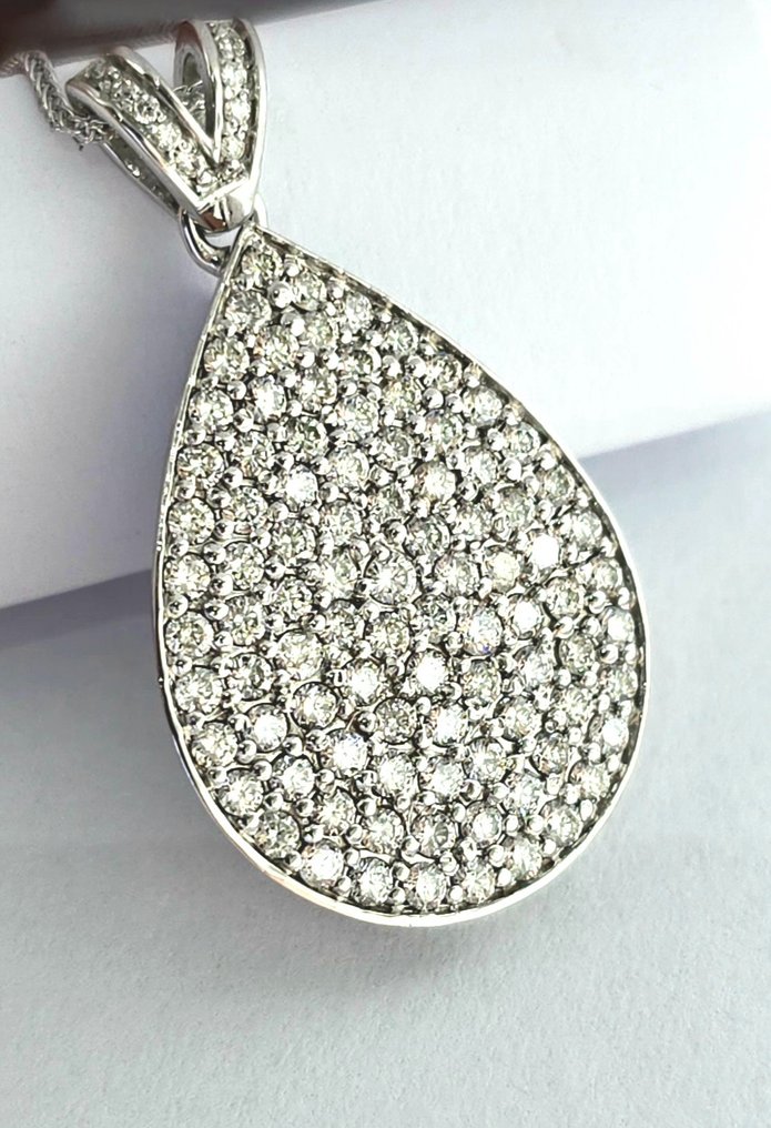 Necklace with pendant - 18 kt. White gold -  2.09ct. tw. Diamond  (Natural) #1.1
