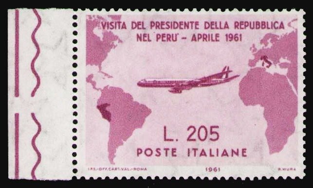 Italia 1961 - Gronchi Rosa, loistava esimerkki arkin marginaalista. Todistus - Sassone 921 #1.1