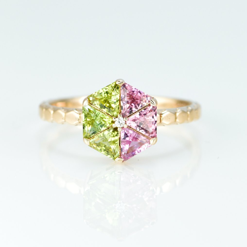 Bague tendance - 18 carats Or rose -  0.94 tw. Tourmaline - Diamant #1.2