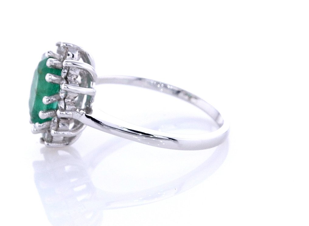 Gyűrű - 14 kt. Fehér arany Smaragd - Gyémánt #2.2