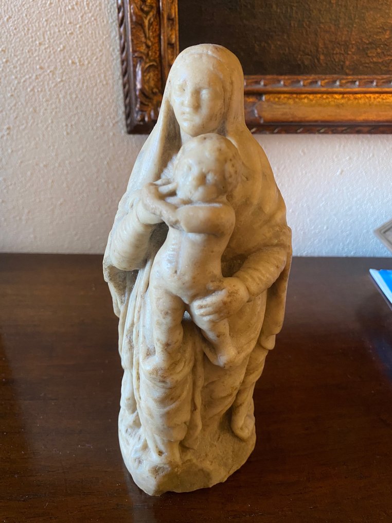 Escultura, Madonna con bambino - 20 cm - Mármore #1.1