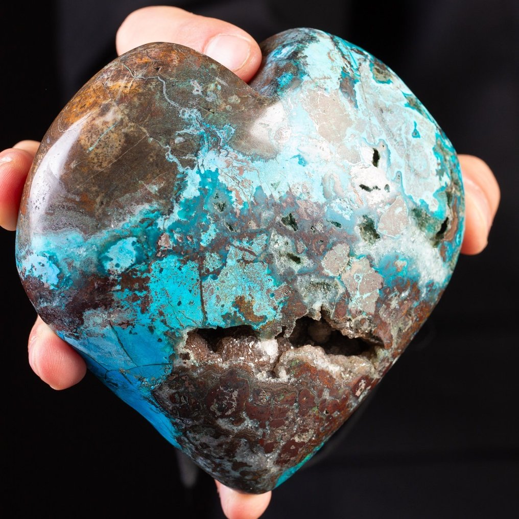 Inimă cu Geodă Inimă naturală de Crisocola din Peru. - Înălțime: 123 mm - Lățime: 119 mm- 861 g #1.2