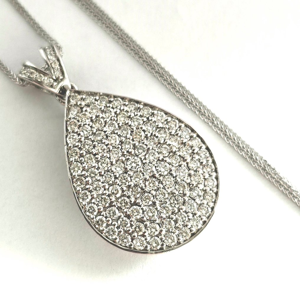 Necklace with pendant - 18 kt. White gold -  2.09ct. tw. Diamond  (Natural) #2.1
