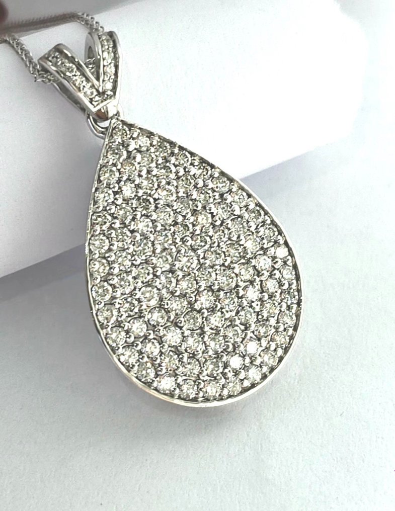 Necklace with pendant - 18 kt. White gold -  2.09ct. tw. Diamond  (Natural) #1.2
