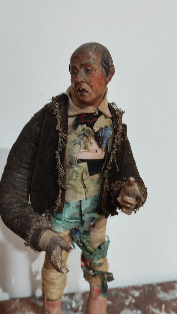 artista napoletano del 700 - 雕塑, Pastore settecentesco Napoletano - 30 cm - 陶土、木材、丝束、丝绸 #2.1