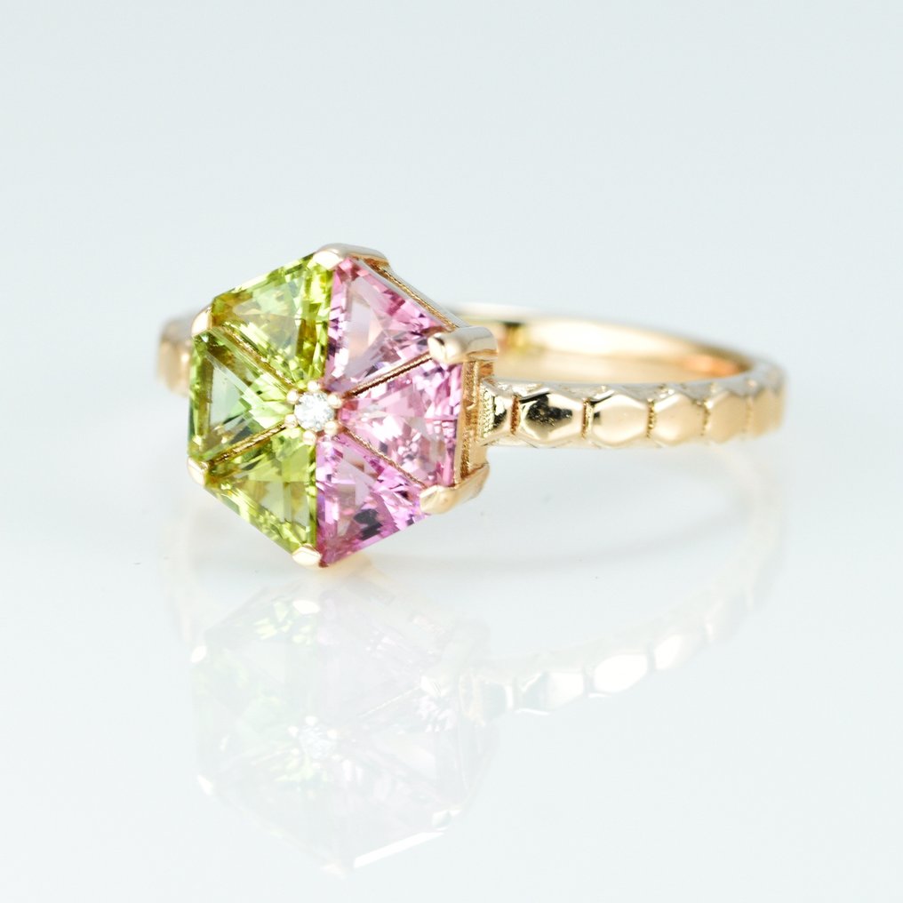 Bague tendance - 18 carats Or rose -  0.94 tw. Tourmaline - Diamant #2.1