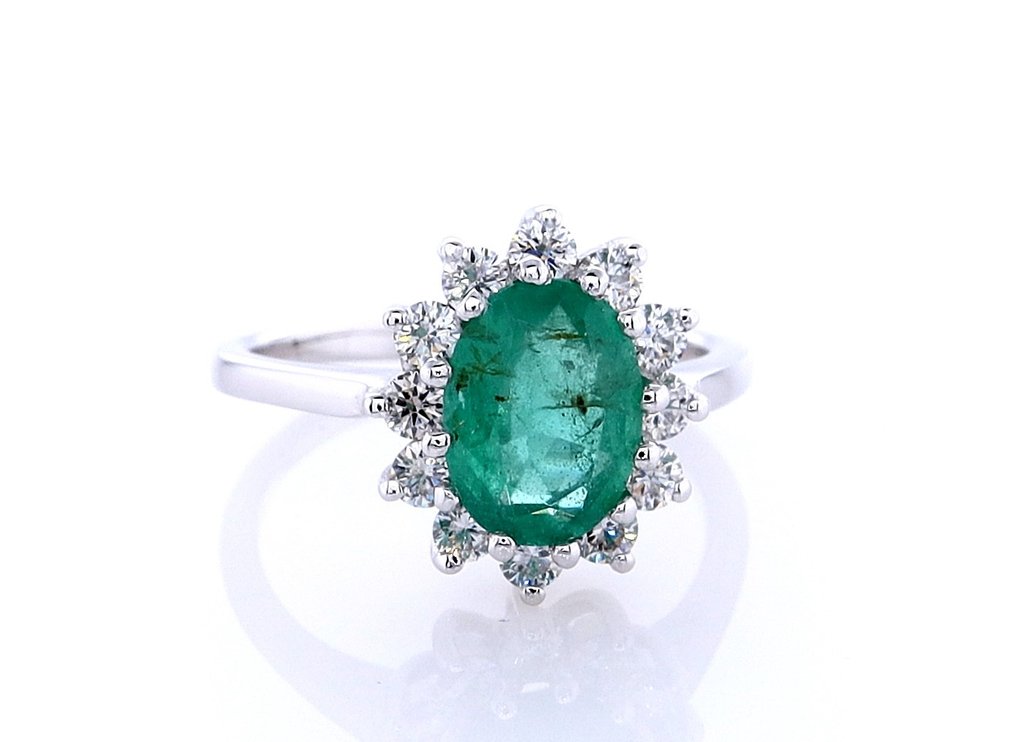 Ring - 14 kt Vittguld Smaragd - Diamant #1.1