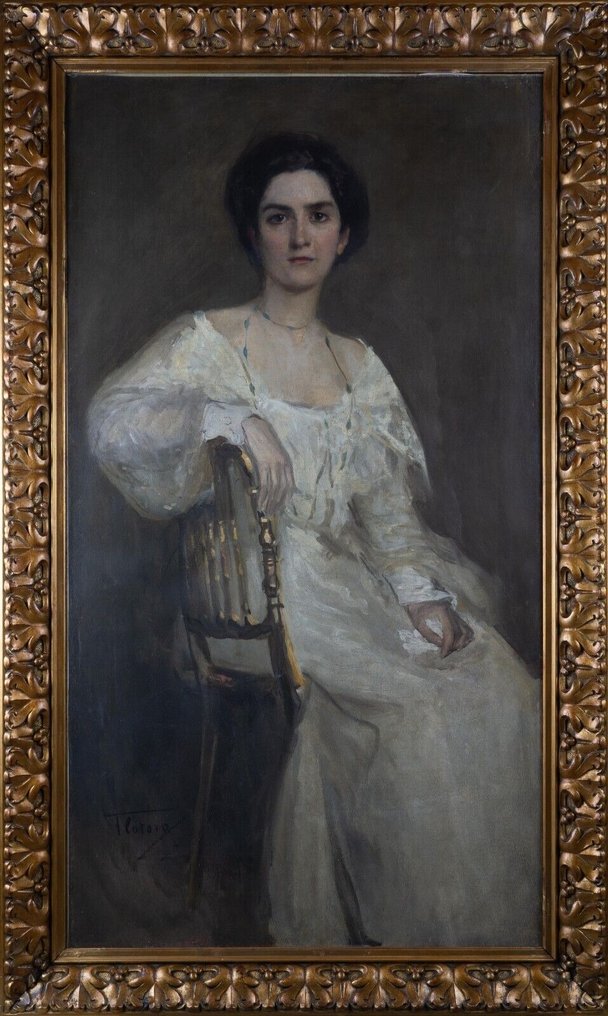 Matilde Flotow (1872-1932) - Portrait of a sitting woman in a white dress #2.1