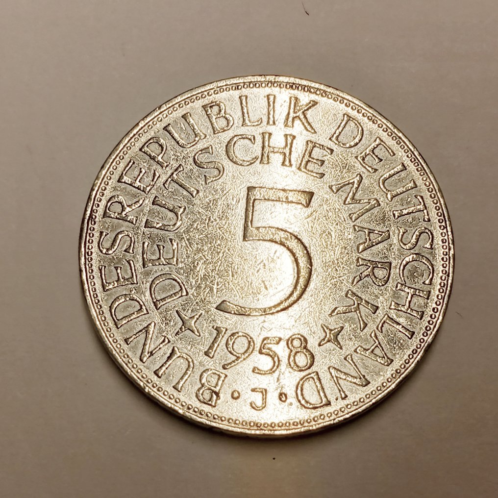 Saksa, Liittotasavalta. 5 Mark 1958 J #1.1