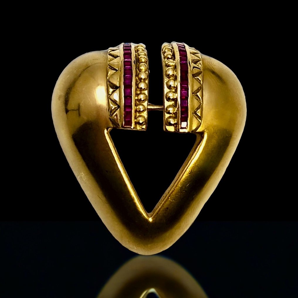Pendant Vintage 18k Amazing  Gold Brooch  Ruby's  LOVE design Marlene Stowe - Ruby #1.2