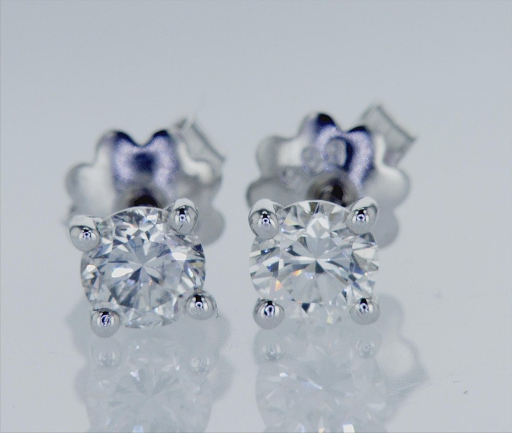 耳环 - 14K包金 白金 -  1.00ct. tw. 钻石  (天然) #1.1
