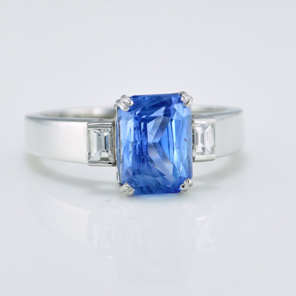 戒指 鉑金 -  3.33ct. tw. 藍寶石 - 鉆石 - 斯里蘭卡藍寶石不加熱 #2.1