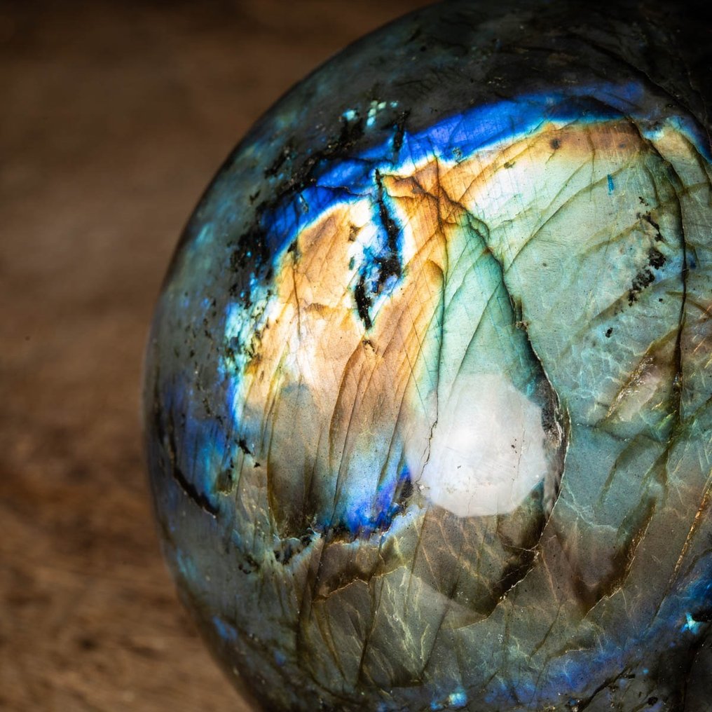 Cristales de destello azul Esfera de labradorita - Altura: 125 mm - Ancho: 125 mm- 2624 g #1.2