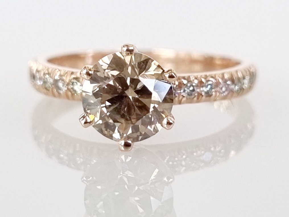 Ring - 14 kt Roségold -  1.28ct. tw. Braun Diamant  (Natürlich farbig) - Diamant #1.1