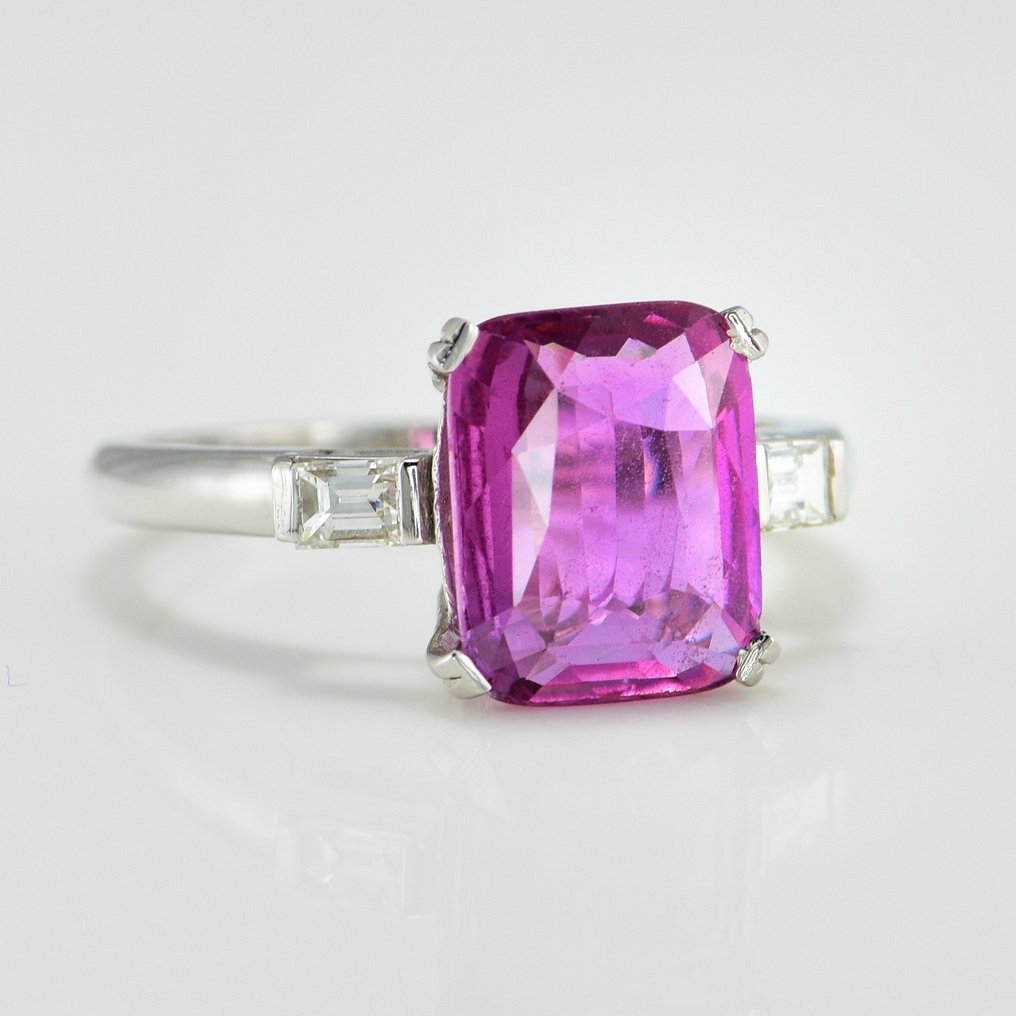 Ring Platina -  3.24ct. tw. Saffier - Diamant - Geen warmte Roze saffier #2.1