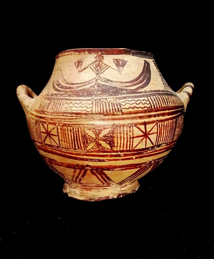 zypriotisch Keramik Zypern – Mykenische Vase mit bemaltem geometrischem Dekor – 1400 v. Chr. – intakt #1.2