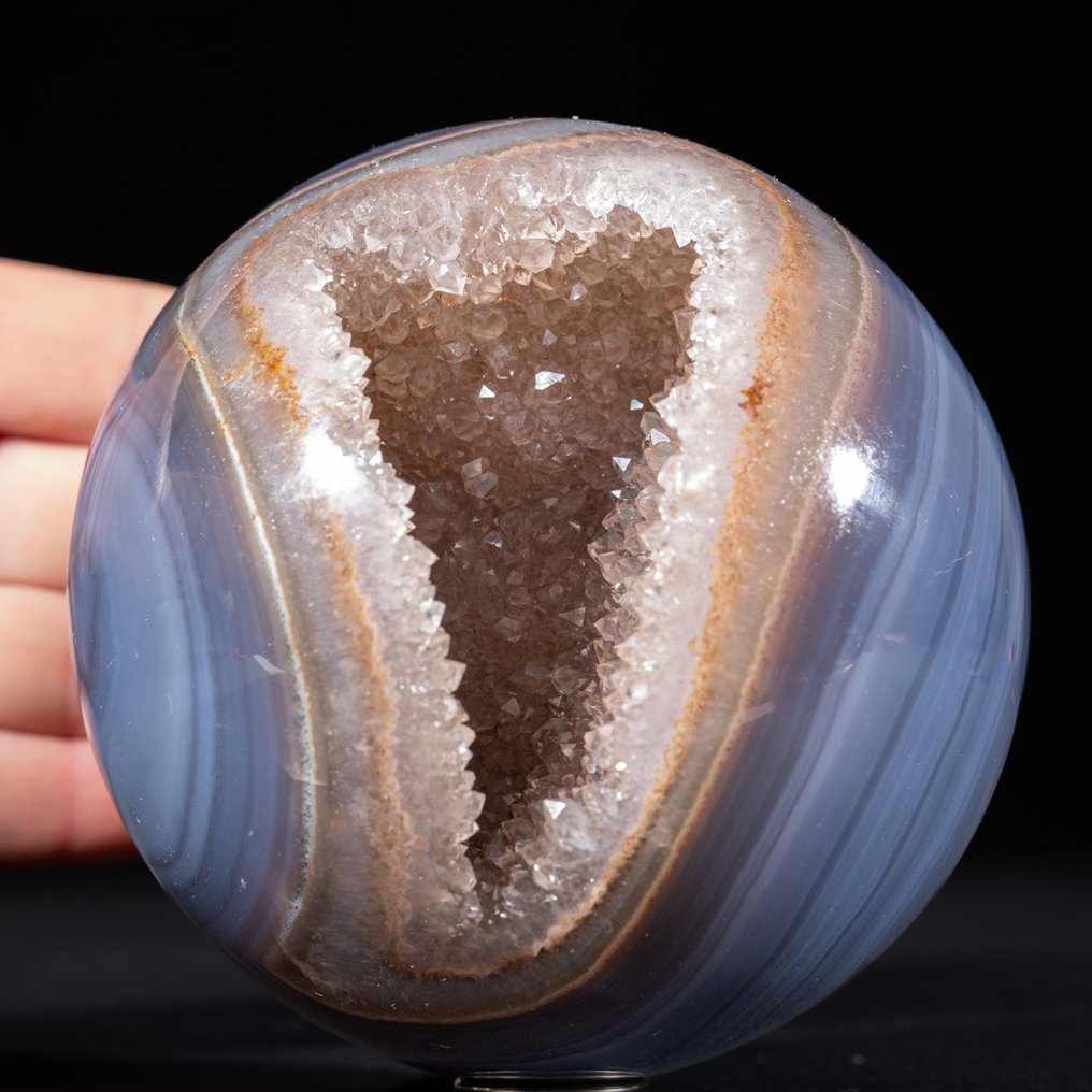 Exklusiv – natürlicher Achat mit Amethyst – Geode-Kugel-Top Hochwertige Achatkugel mit einer Quarzgeode - Höhe: 100 mm - Breite: 100 mm- 1200 g #2.1