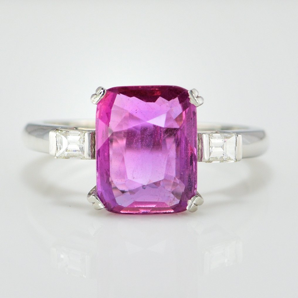 Inel Platină -  3.24ct. tw. Safir - Diamant - Fără căldură Safir roz #1.1