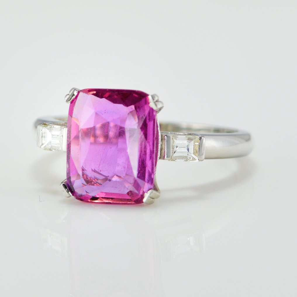 Inel Platină -  3.24ct. tw. Safir - Diamant - Fără căldură Safir roz #1.2