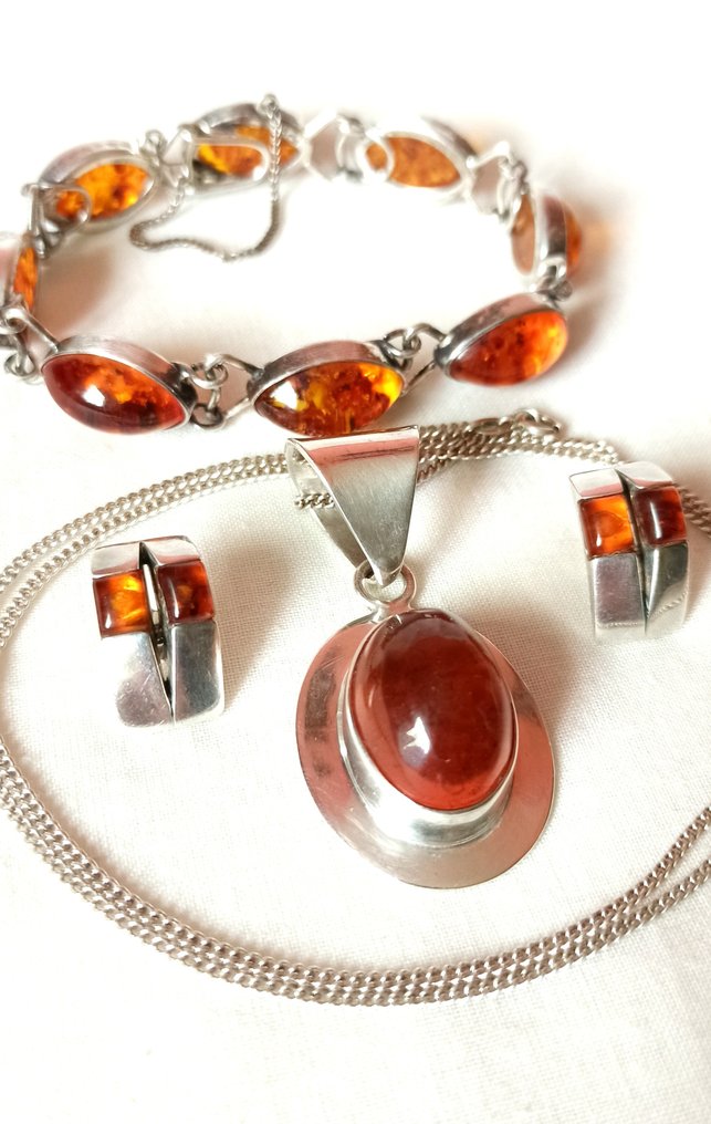 Fischland - 3 piece jewellery set Silver Amber #2.1