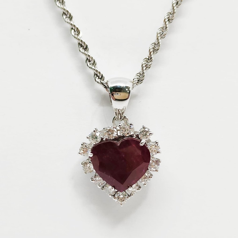 Sans Prix de Réserve - Collier avec pendentif - 18 carats Or blanc -  4.34ct. tw. Rubis - Diamant #2.1