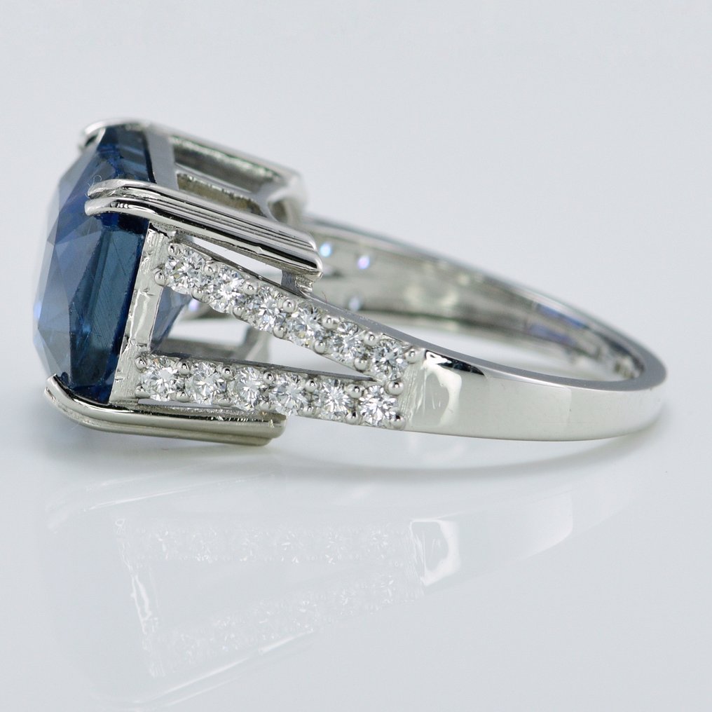 戒指 鉑金 -  10.98ct. tw. 藍寶石 - 鉆石 - 無熱藍寶石戒指 #1.2