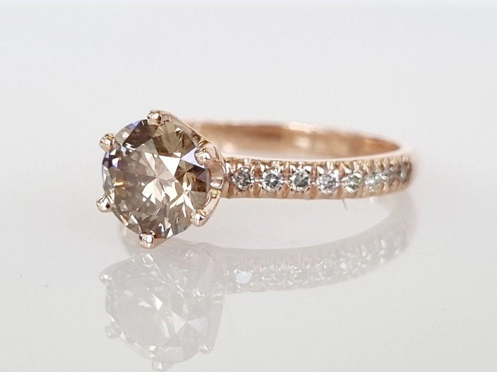 Anello - 14 carati Oro rosa -  1.57ct. tw. Marrone Diamante  (Colorato naturale) - Diamante #2.2