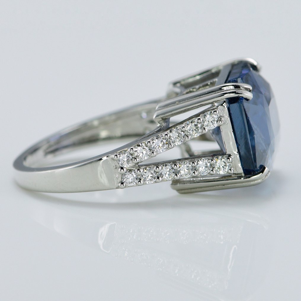 戒指 鉑金 -  10.98ct. tw. 藍寶石 - 鉆石 - 無熱藍寶石戒指 #2.1