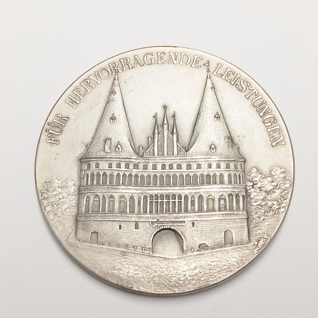 Tyskland, Lübeck. versilberte Medaille ,Holstentor 1908 #1.2