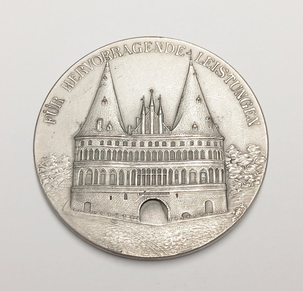 Tyskland, Lübeck. versilberte Medaille ,Holstentor 1908 #1.1