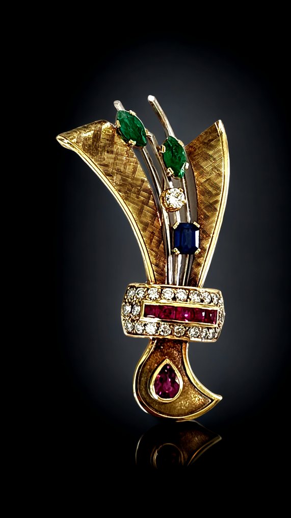 Spilla Spilla vintage in oro 18 carati con diamanti, rubini e zaffiri #1.2