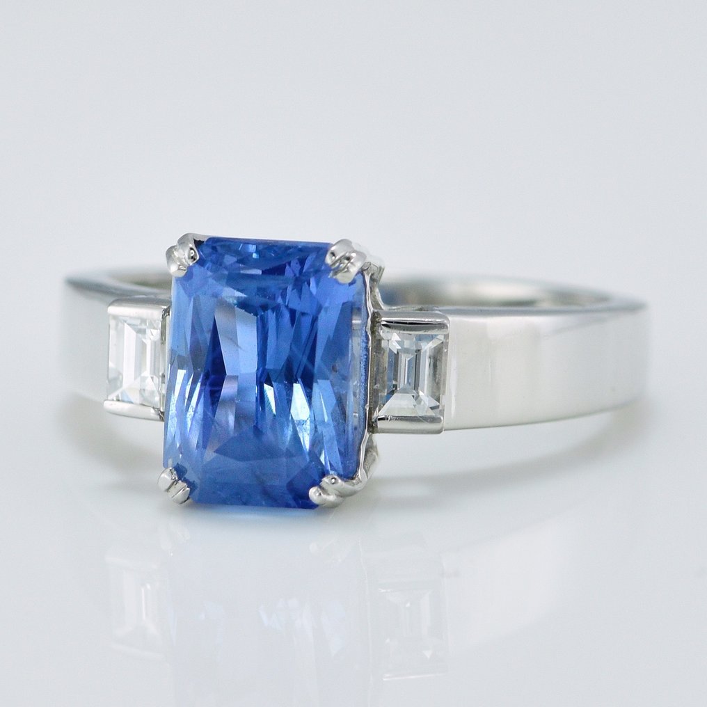 戒指 鉑金 -  3.33ct. tw. 藍寶石 - 鉆石 - 斯里蘭卡藍寶石不加熱 #1.2
