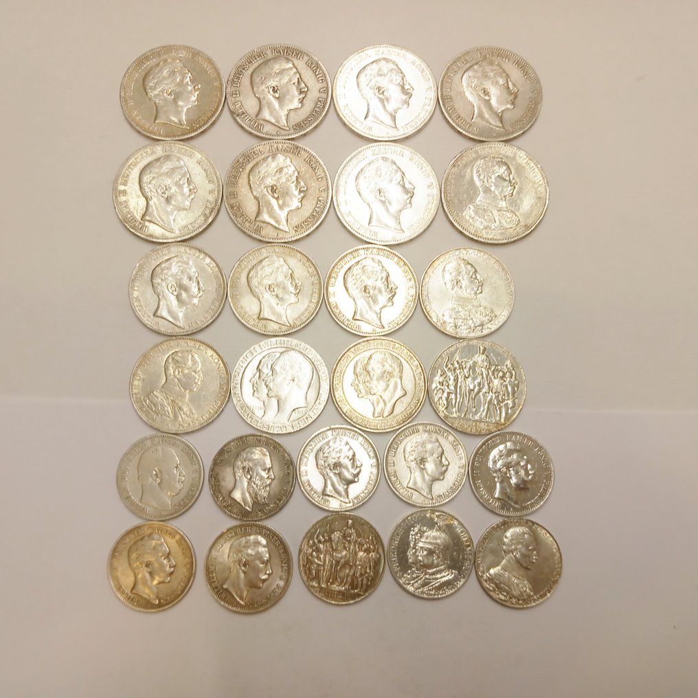 Saksa - Preussi. 26 verschiedene Silbermünzen ca 1876-1914 #1.2