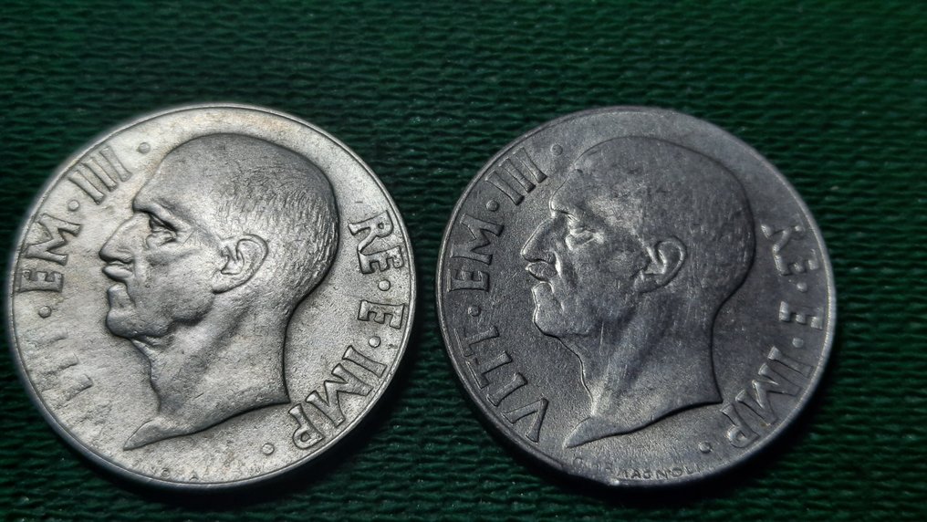 意大利， 意大利王国. 维托里奥·伊曼纽尔三世·迪·萨沃亚 （1900-1946）. Lotto 3 monete 1940 - errori di coniazione  (没有保留价) #3.2