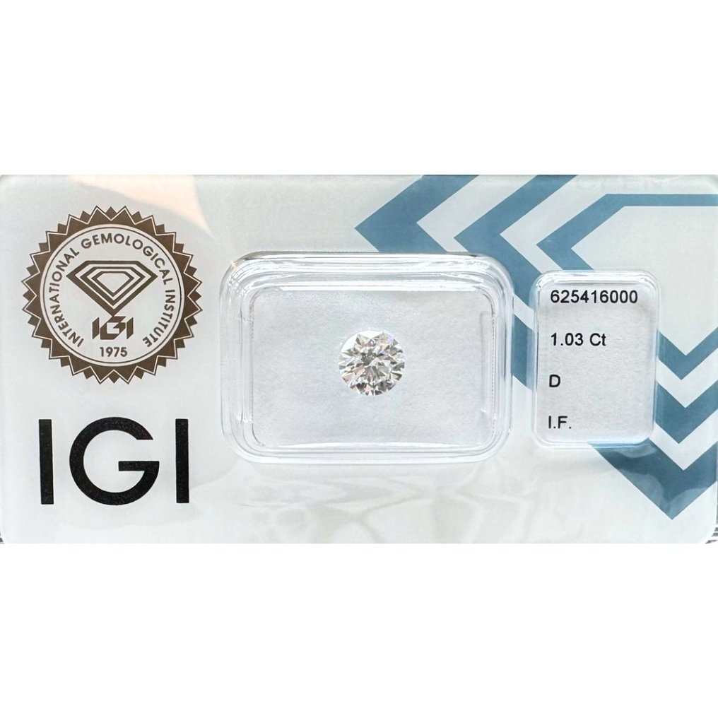 1 pcs Diamond  (Natural)  - 1.03 ct - Round - D (colourless) - IF - International Gemological Institute (IGI) #2.1