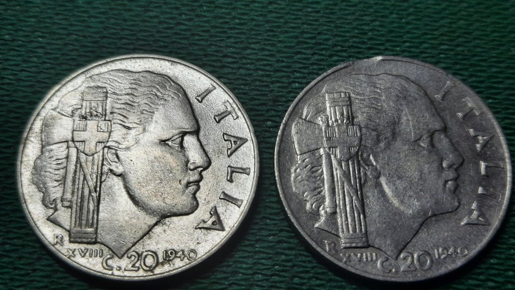 意大利， 意大利王国. 维托里奥·伊曼纽尔三世·迪·萨沃亚 （1900-1946）. Lotto 3 monete 1940 - errori di coniazione  (没有保留价) #3.1