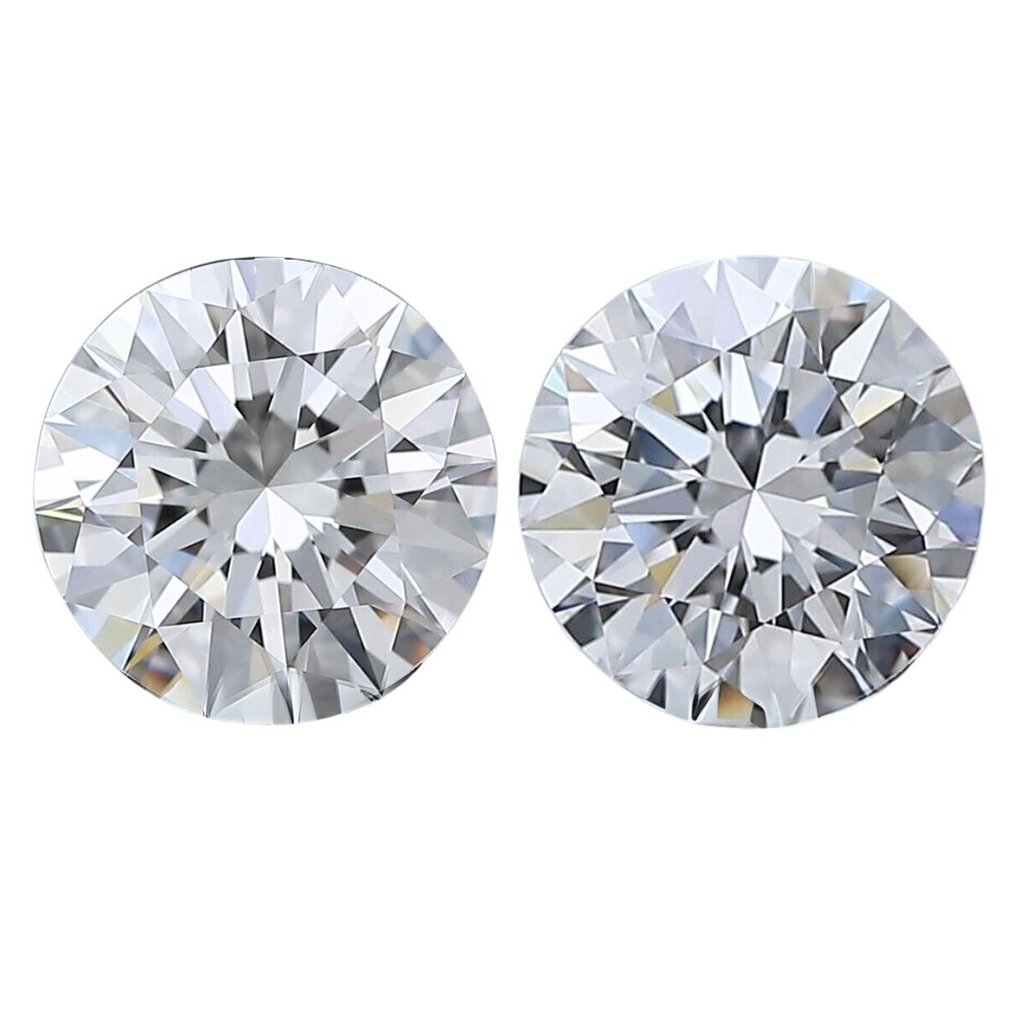 2 pcs Diamant  (Natur)  - 2.05 ct - Rund - D (farveløs) - IF - International Gemological Institute (IGI) #1.1