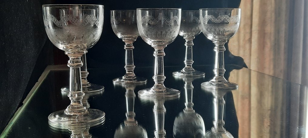 Val Saint Lambert, antieke port glasses VSL "Service Lothaire - Drinkglas (6) - Glas #2.1