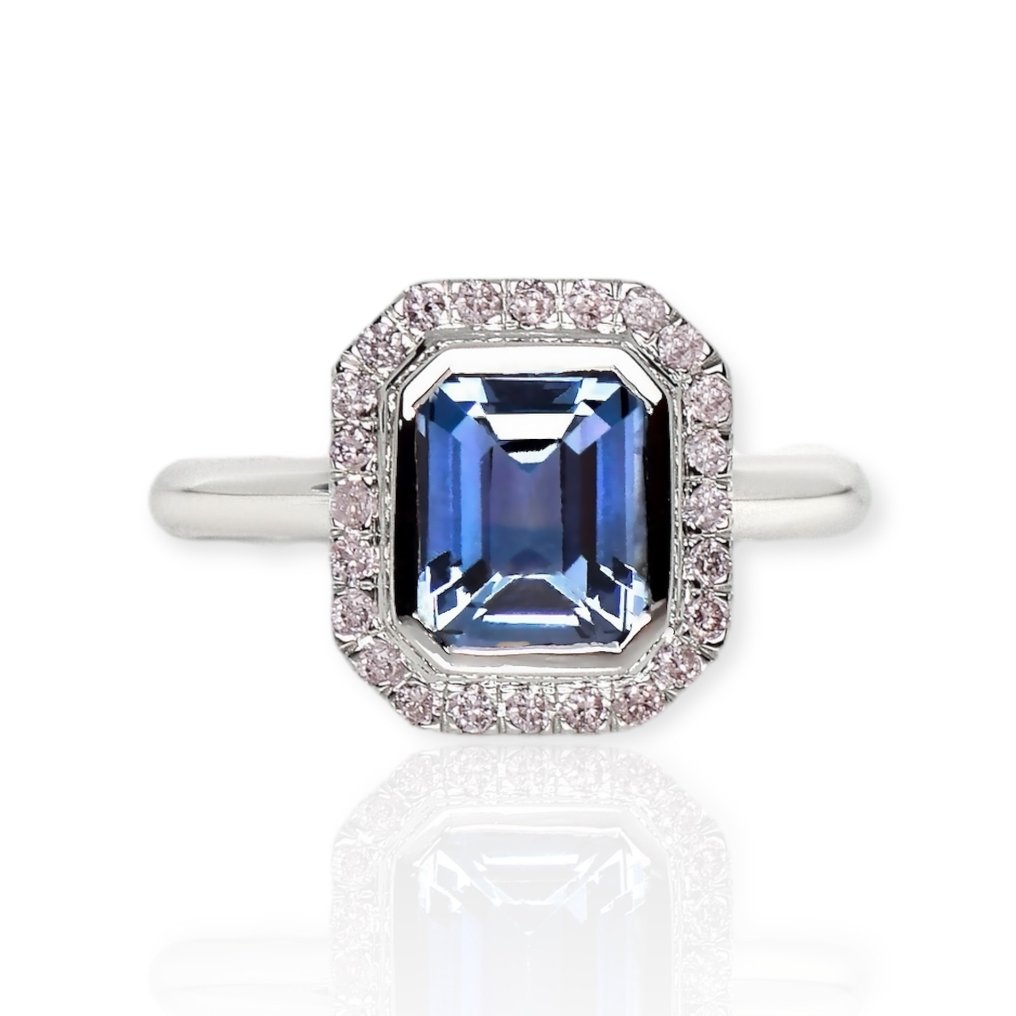 IGI 1.45 ct Natural Unheated Blue Spinel with 0.21 ct Pink Diamonds - Ring - 14 karaat Witgoud Spinel - Diamant #1.1