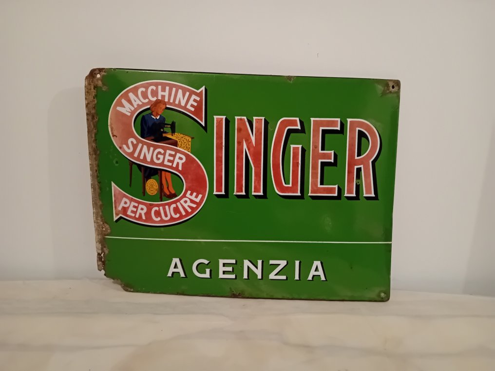 Singer - Moneta Milano 1951 - Insegna smaltata - Metallo #1.1