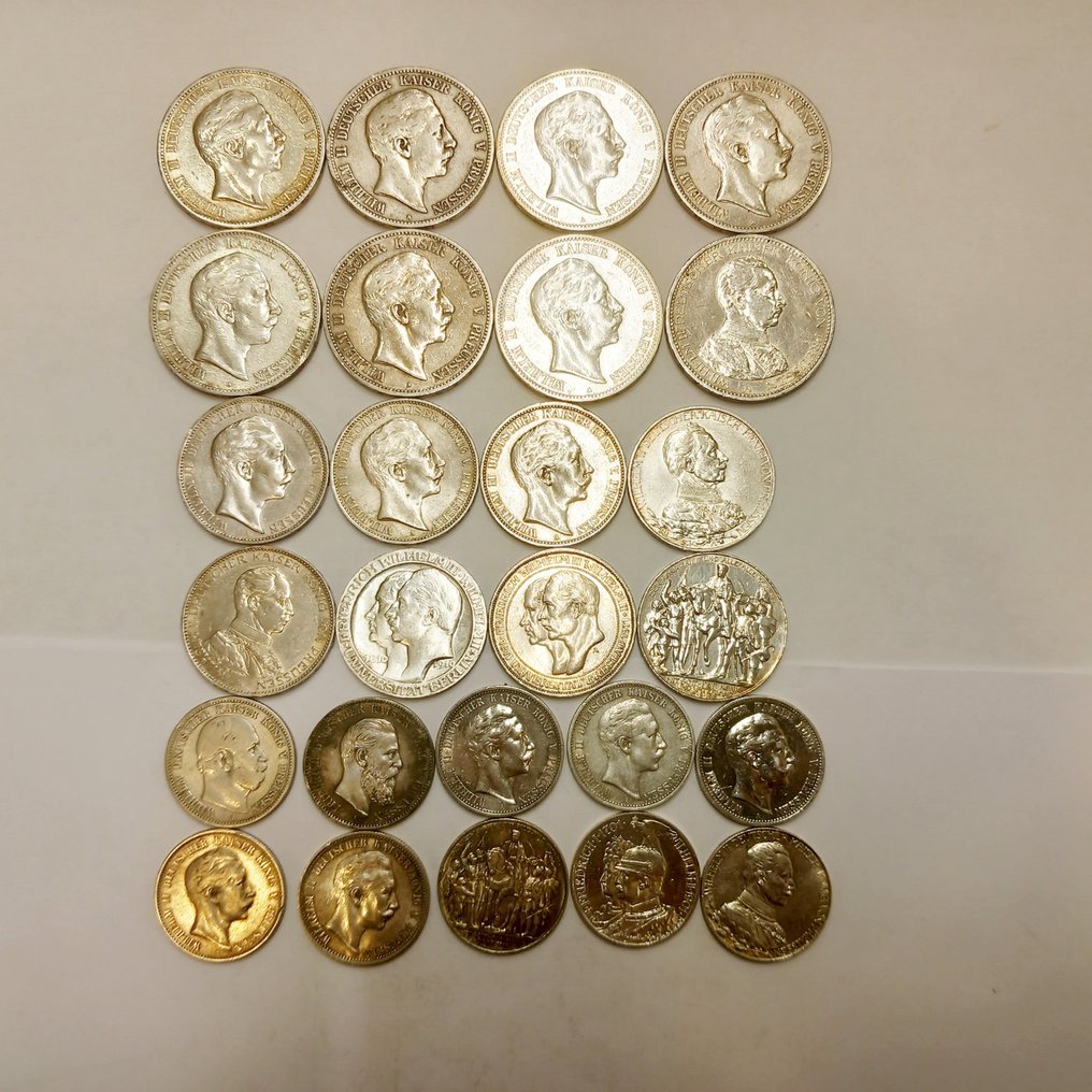 Saksa - Preussi. 26 verschiedene Silbermünzen ca 1876-1914 #1.1
