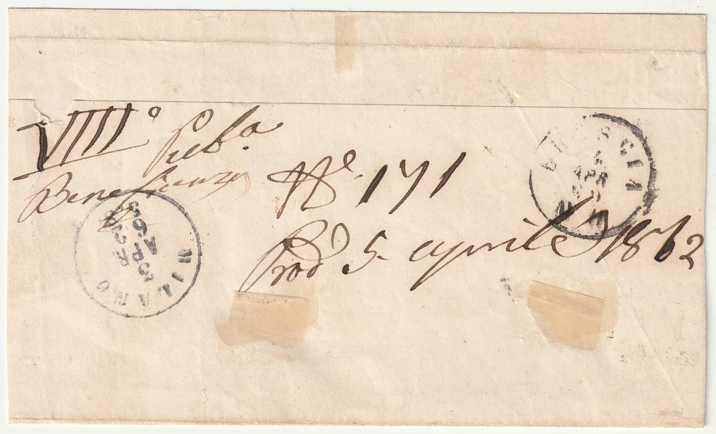 Napolitanske provinser  - 1861 31. Marts 1/2 t. olivengrøn isoleret Sass 17b godt margineret på brev fra Napoli x San Zeno f. #2.1