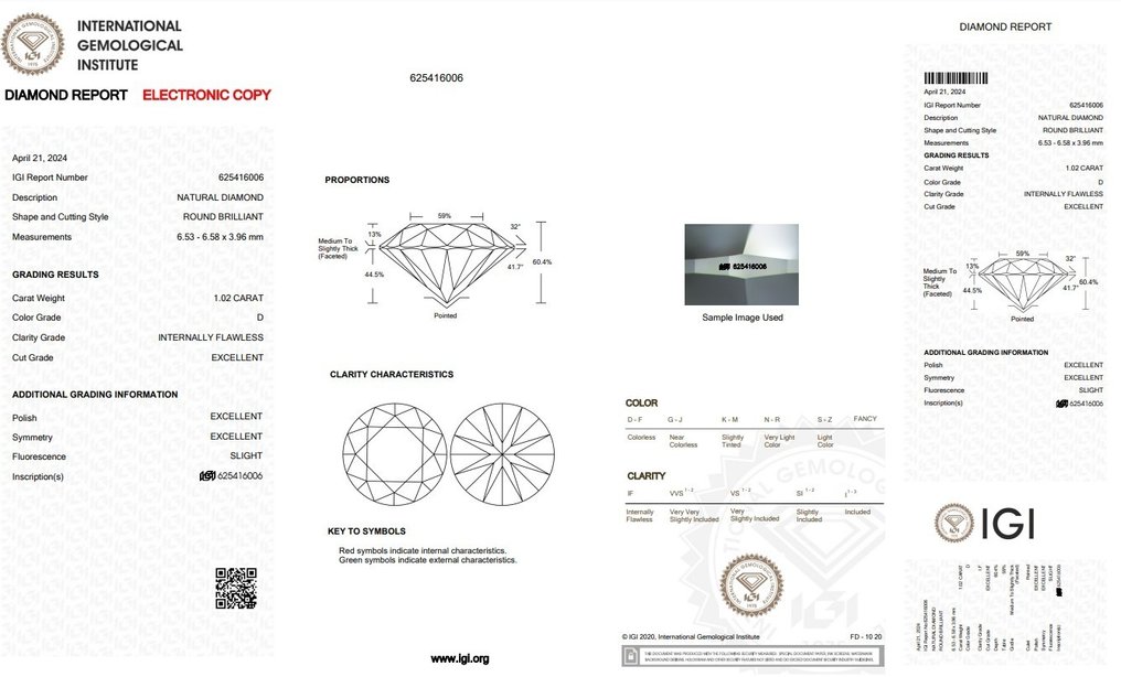2 pcs Diament  (Naturalny)  - 2.05 ct - okrągły - D (bezbarwny) - IF - International Gemological Institute (IGI) #3.1