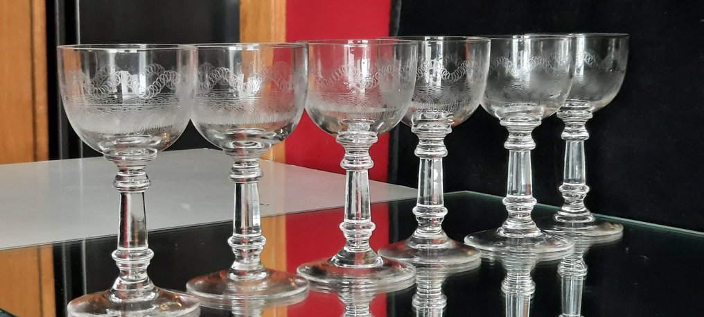 Val Saint Lambert, antieke port glasses VSL "Service Lothaire - 饮水玻璃杯 (6) - 玻璃 #1.1