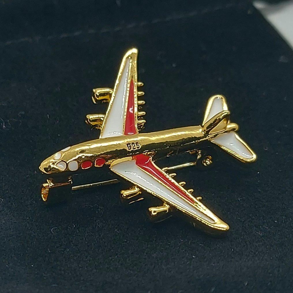 Gold-plated, 925 银。 - 胸针 - 飞行员。航空。飞机。 #1.2