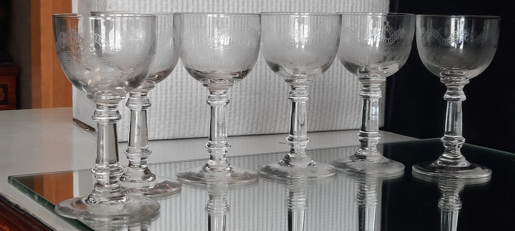 Val Saint Lambert, antieke port glasses VSL "Service Lothaire - Drinkglas (6) - Glas #3.1