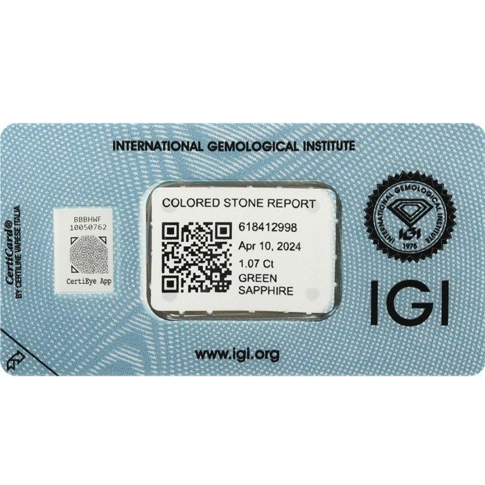 没有保留价 - 1 pcs  绿色 蓝宝石  - 1.07 ct - 国际宝石研究院（IGI） - 天然蓝宝石 #4.3