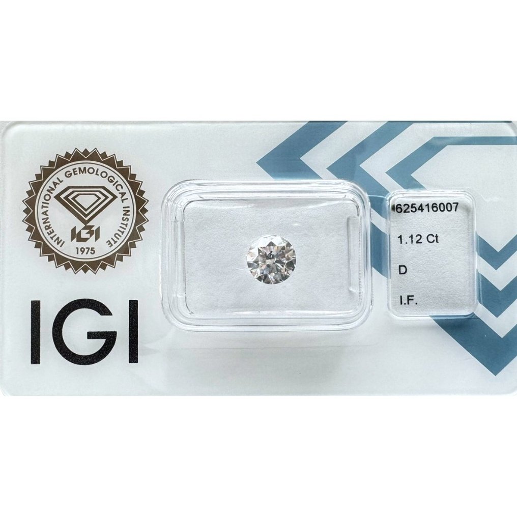 1 pcs Diamond  (Natural)  - 1.12 ct - Round - D (colourless) - IF - International Gemological Institute (IGI) #2.1