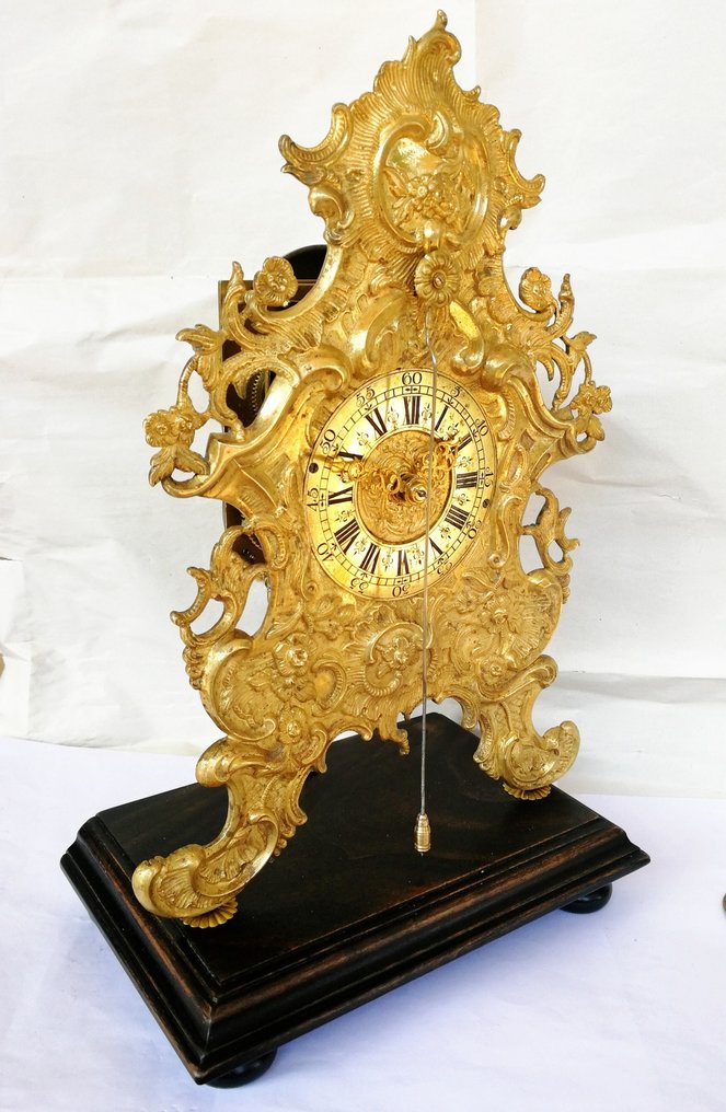 罕見的大型早期主軸庫存時鐘 -  古董 火鍍金的精美青銅，重複！ - 1750-1800 #2.1